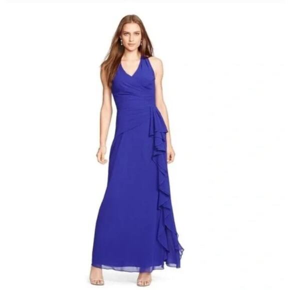 Lauren Ralph Lauren Purple Ruffled Surplice Gown Prom Dress Formal Wedding  Sz. 4